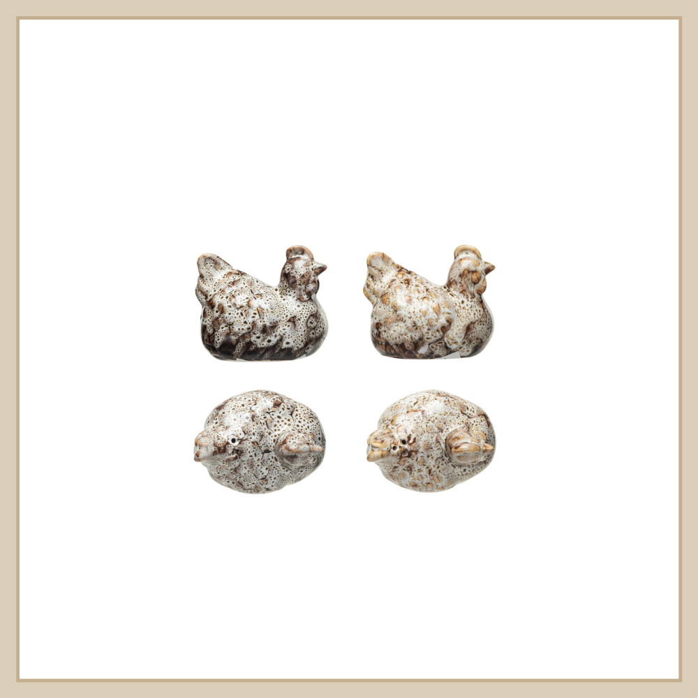Stoneware Hen Shaped Salt & Pepper Shakers