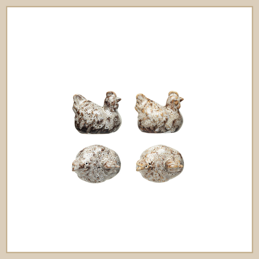 Stoneware Hen Shaped Salt & Pepper Shakers