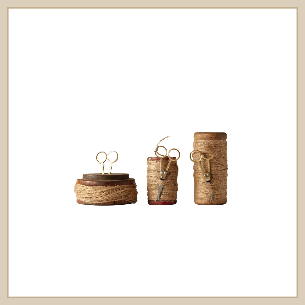 Wooden Spools with Jute/Scissors