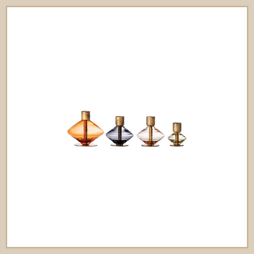 Blown Glass and Metal Taper Candle Holders