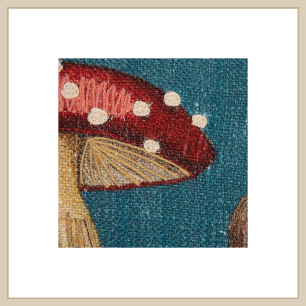 Cotton Printed Lumbar Pillow w Mushrooms
