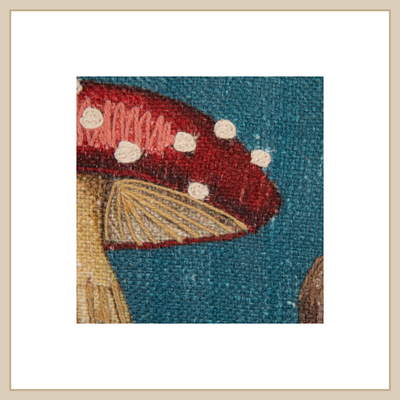 Cotton Printed Lumbar Pillow w Mushrooms