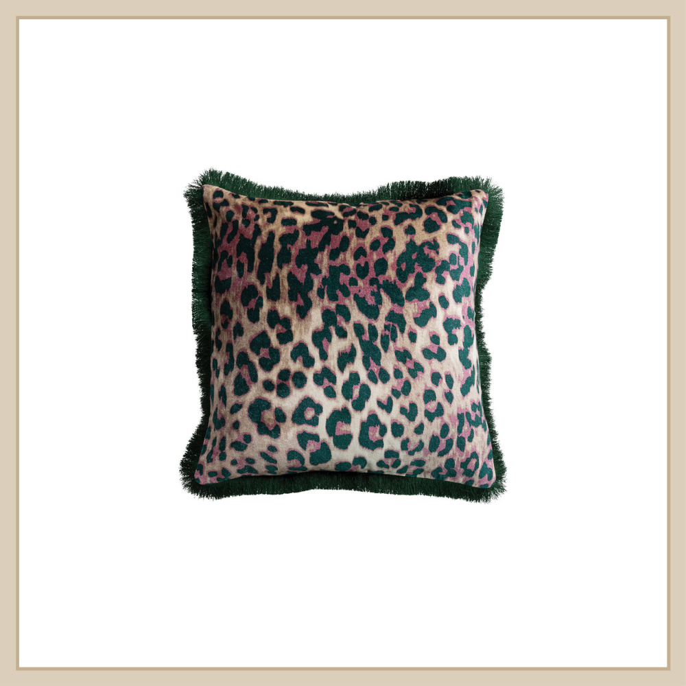 Square Velvet Pillow w/ Leopard Print