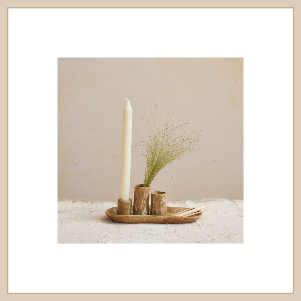 Stoneware Vases w Tray