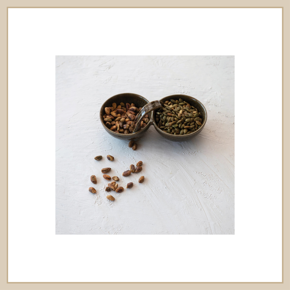 Stoneware Dish w 2 Sections and Handle