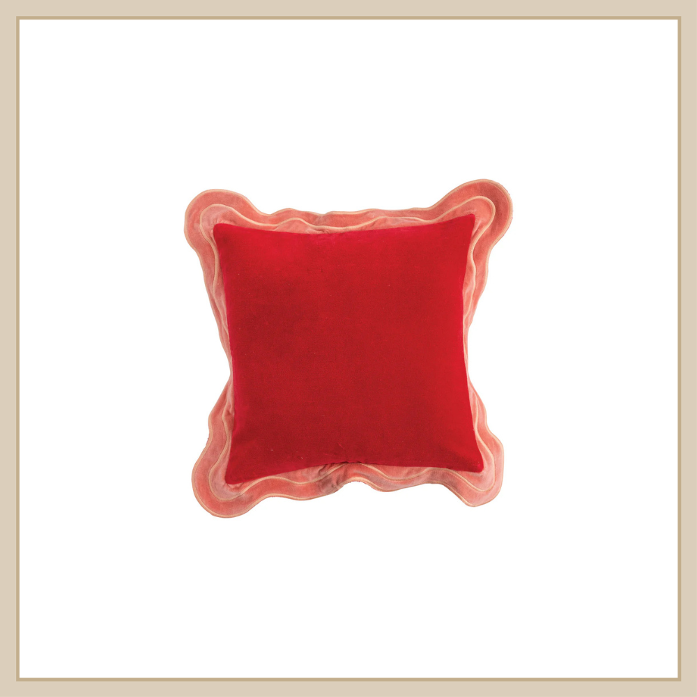Cotton Velvet Pillow w/ Scalloped Edge