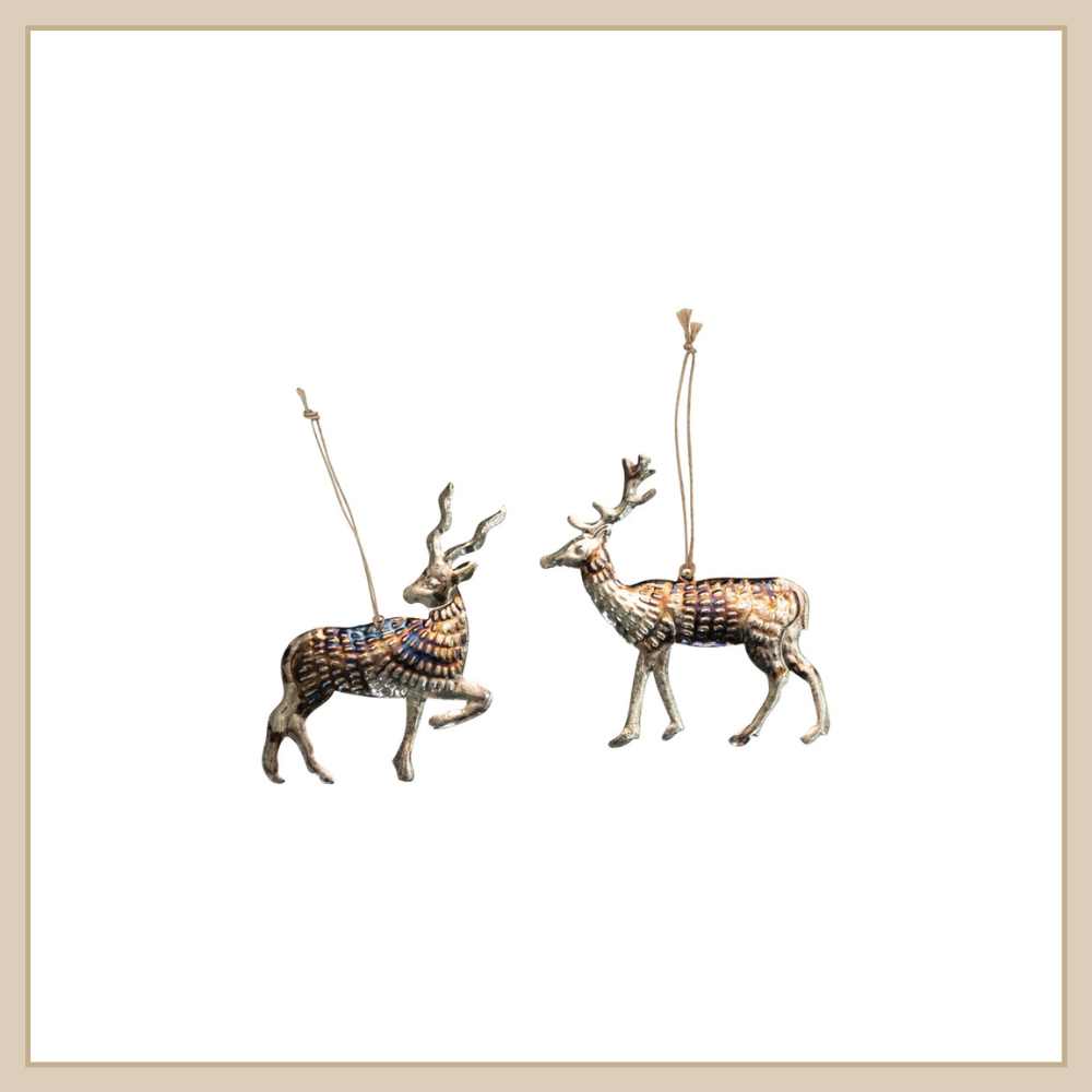 Embossed Metal Reindeer Ornament