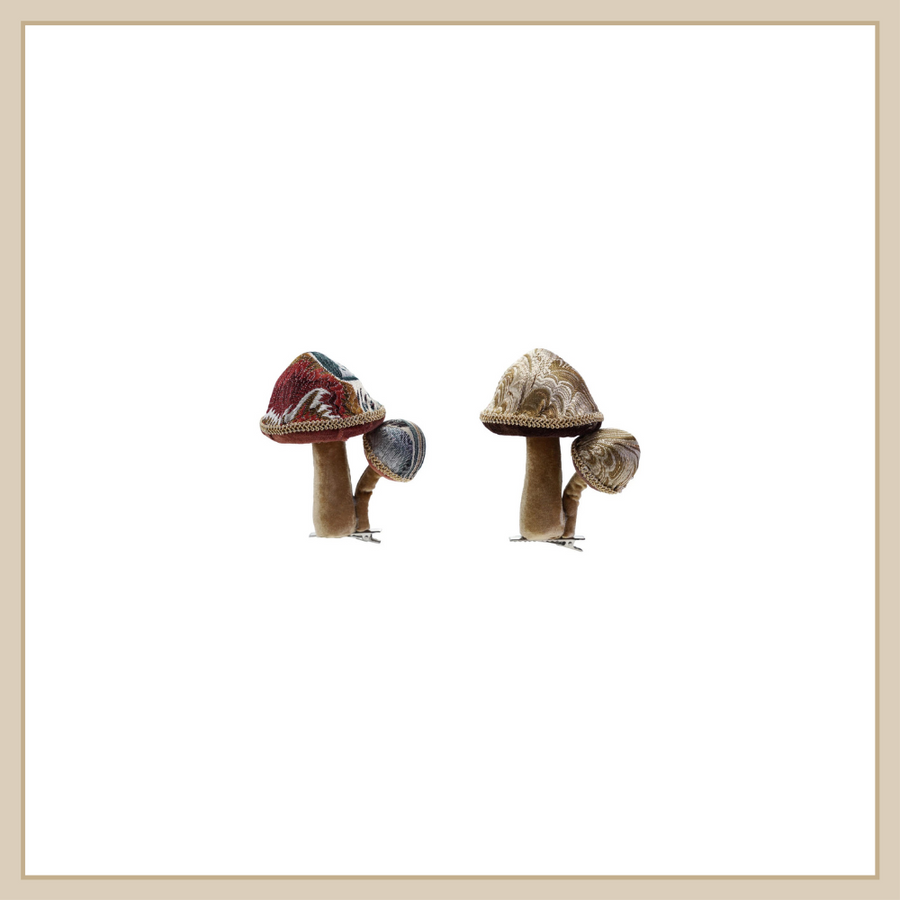 Fabric Jacquard & Velvet Mushroom Clip