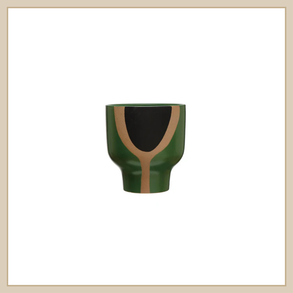 Stoneware Planter w/ Abstract Design