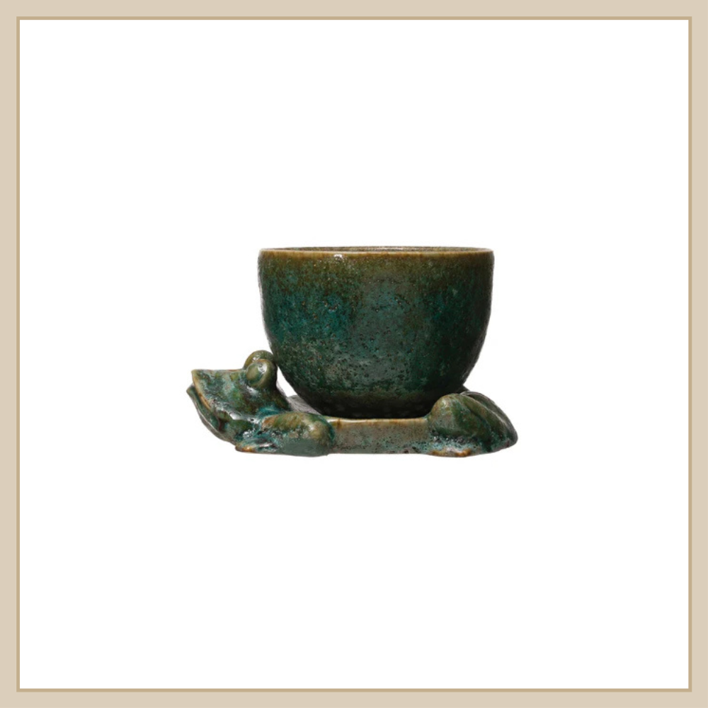 Stoneware Frog Planter with Saucer - Envy Paint & Design LTD