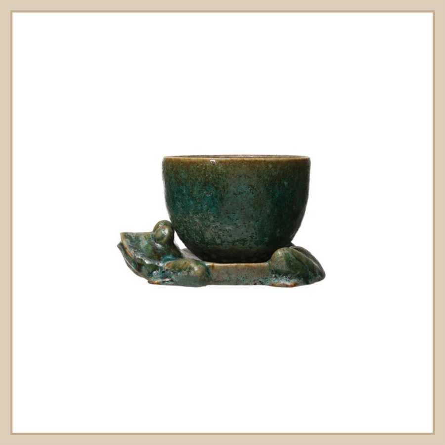 Stoneware Frog Planter with Saucer - Envy Paint & Design LTD