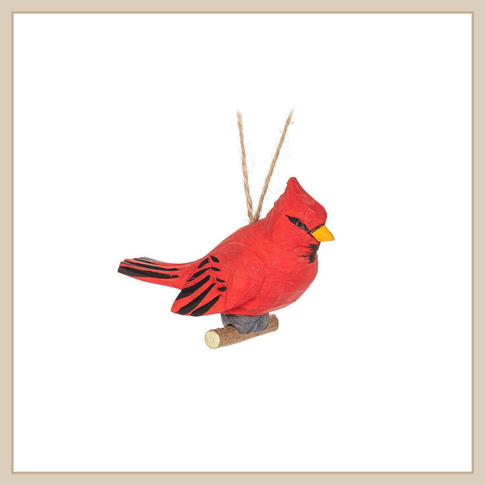 Carved Cardinal on Branch Ornament