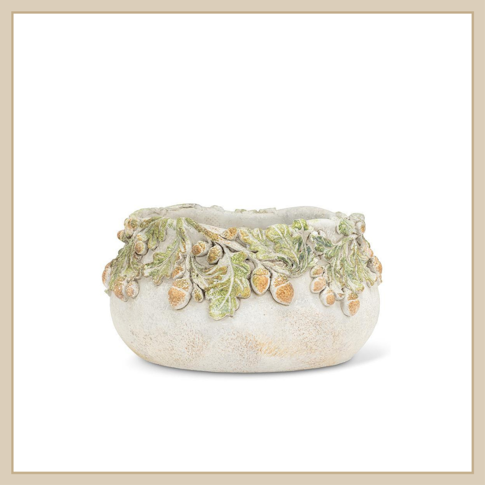 Oak Leaves & Acorns Low Planter