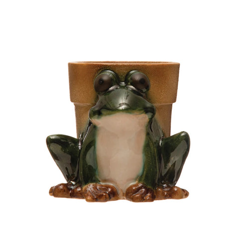 Stoneware Frog Planter