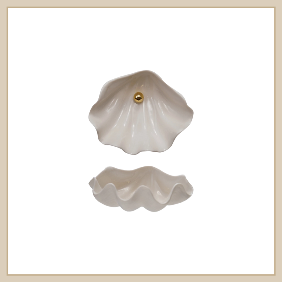 Stoneware Shell Shaped Dish with Bead